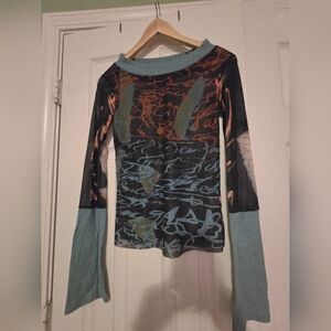 Stylish Multicolor Sheer Festive Women's Top Size L